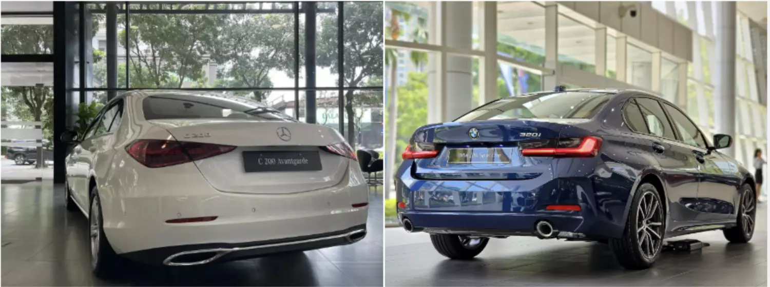 Trực diện đuôi xe Mercedes-Benz C200 và BMW 320i