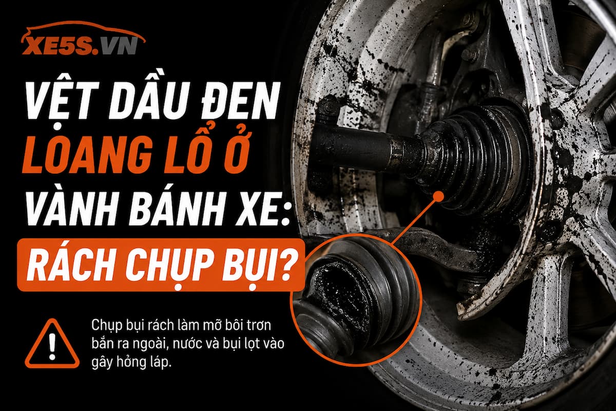 Vệt dầu đen loang lổ ở vành bánh xe: Rách chụp bụi?
