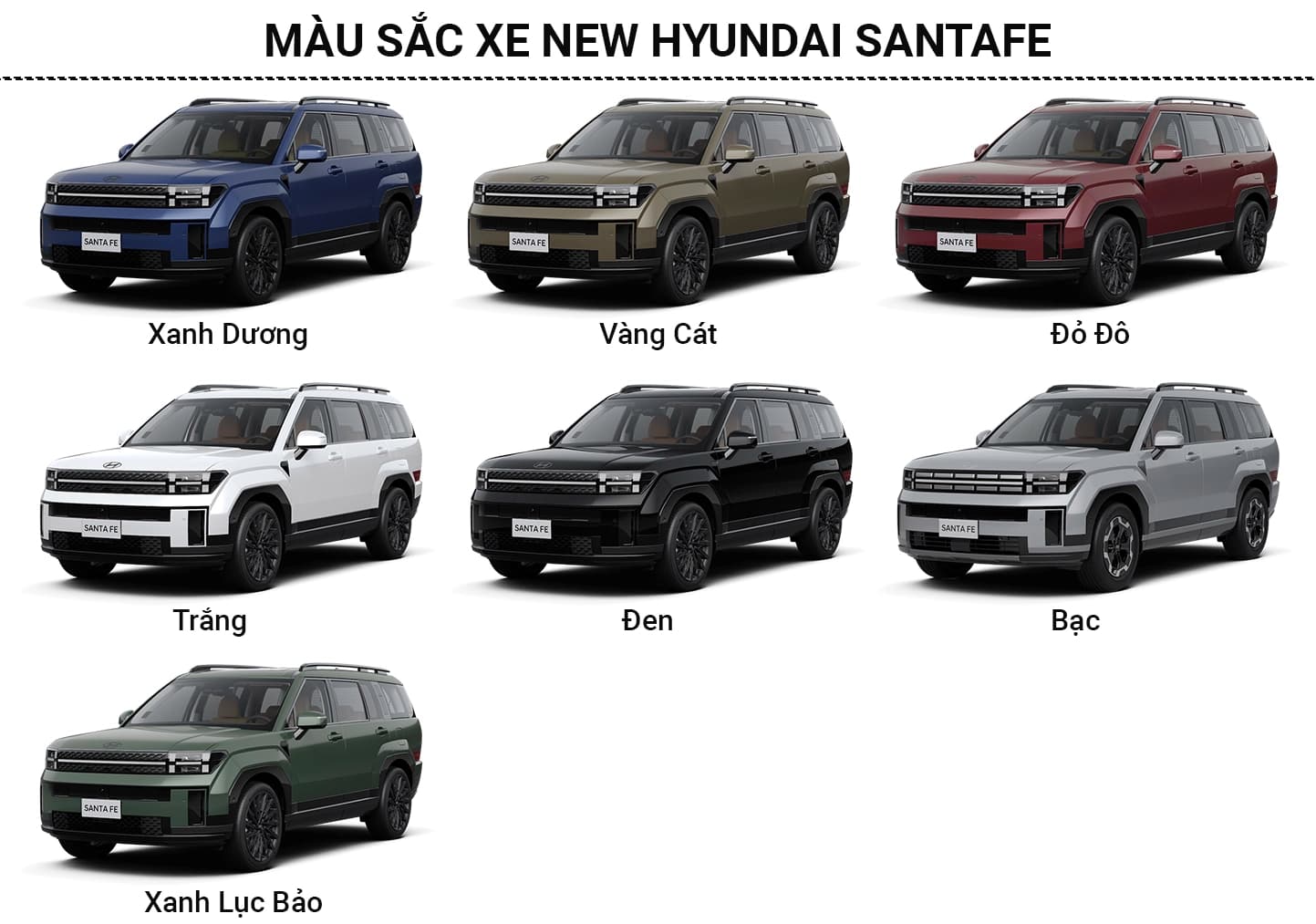 M&agrave;u sắc xe Hyundai Santafe