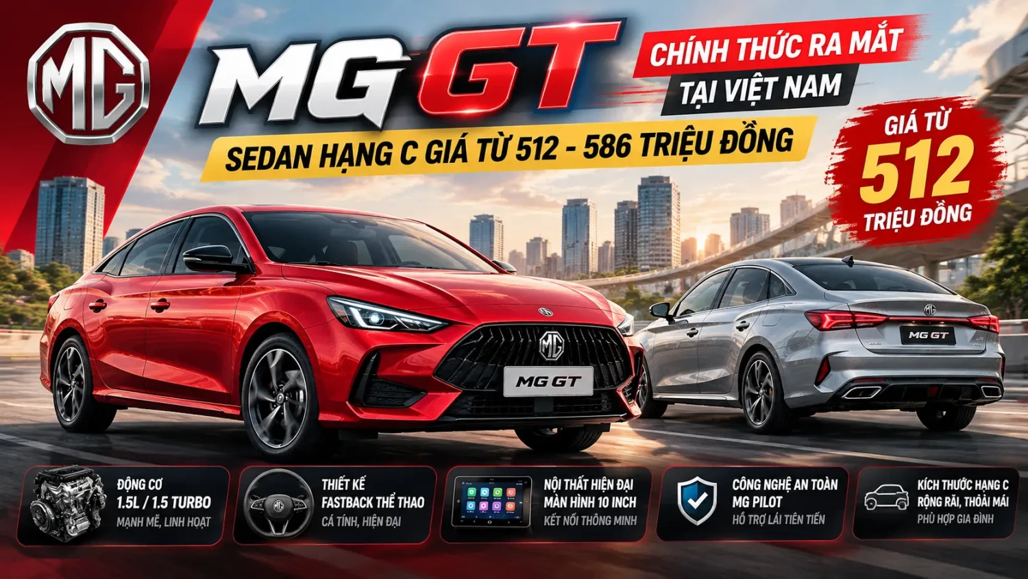 MG GT ra mắt Việt Nam: Sedan hạng C thiết kế thể thao giá từ 512 – 586 triệu đồng