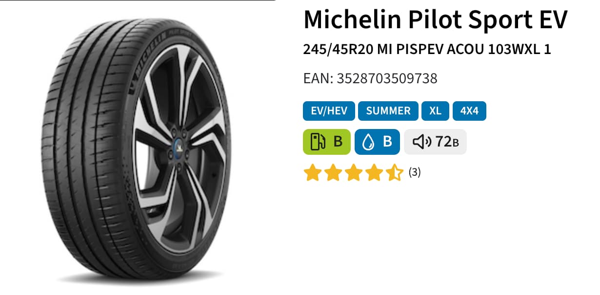 Th&ocirc;ng số lốp xe Michelin Pilot Sport EV
