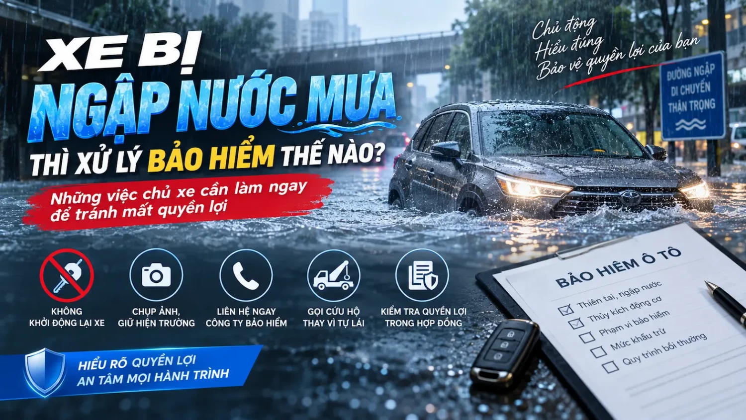 Xe bị ngập nước mưa thì xử lý bảo hiểm thế nào? Những việc chủ xe cần làm ngay để tránh mất quyền lợi